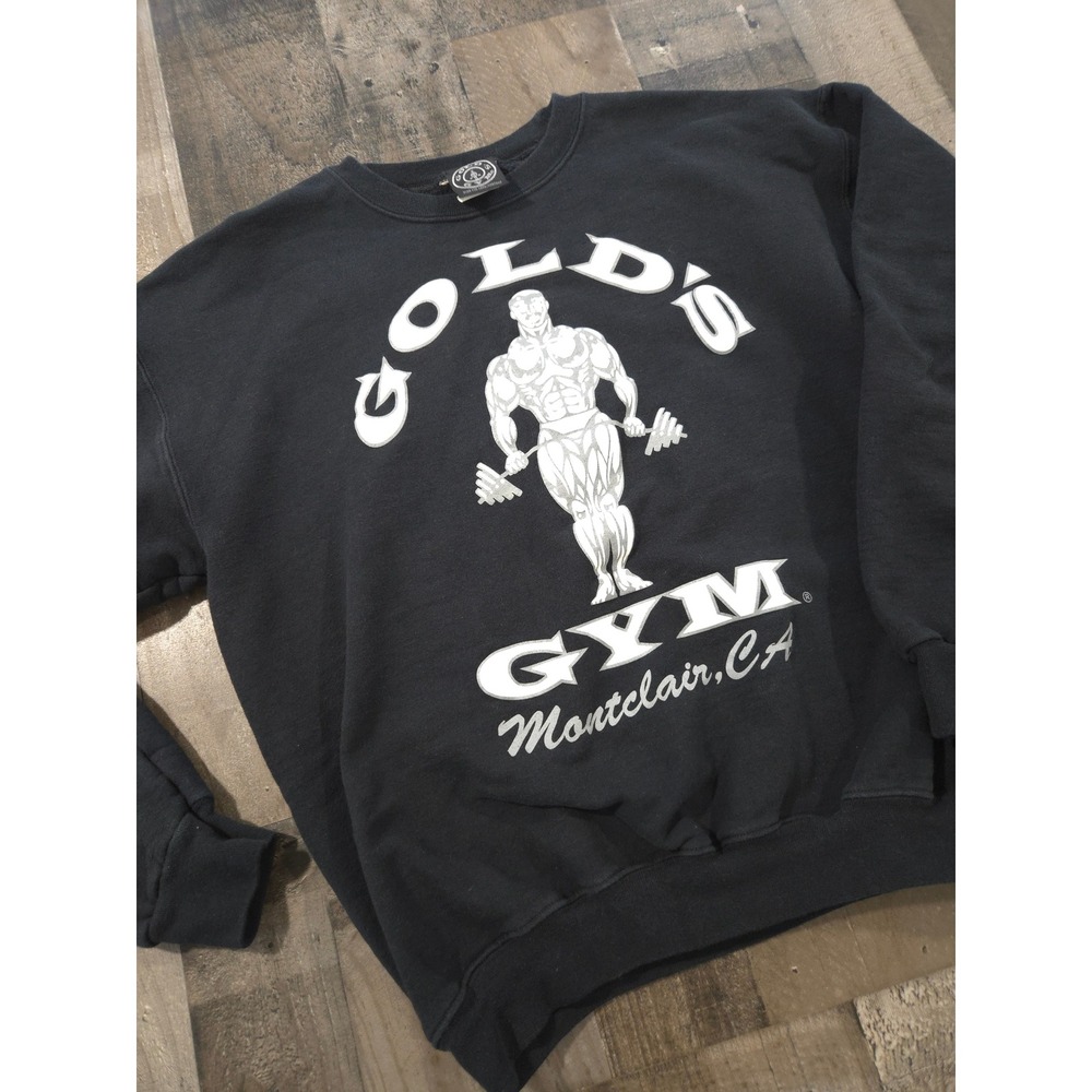 Vintage Golds Gym Montclair CA Crewneck Sweatshirt Mens M Black Joe Gold Graphic